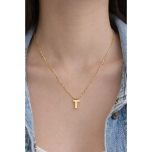 Altın Renk T Harf Çelik Kolye