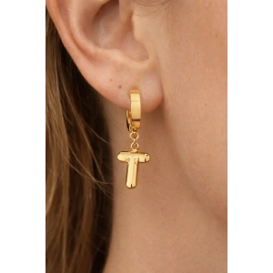 Altın Renk T Harf Çelik Küpe (Çift)