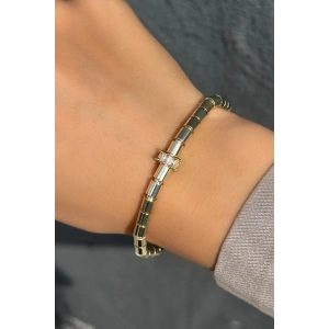 Altın Renk Taş Detaylı 14K Altın Kaplama Bileklik