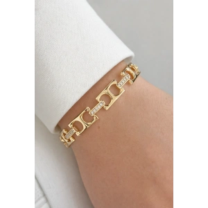 Altın Renk Taş Detaylı 14K Altın Kaplama CM Bileklik