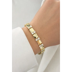 Altın Renk Taş Detaylı 14K Altın Kaplama CM Bileklik