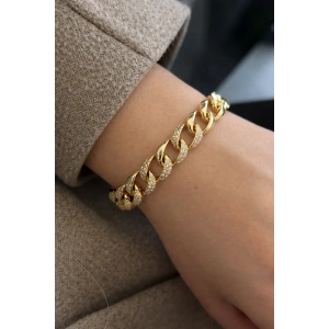 Altın Renk Taş Detaylı 14K Altın Kaplama CM Bileklik