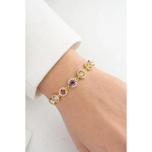 Altın Renk Taş Detaylı 14K Altın Kaplama CM Bileklik