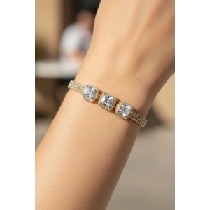 Altın Renk Taş Detaylı 14K Altın Kaplama CM Zincir Bileklik