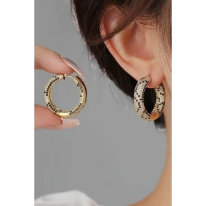 Altın Renk Taş Detaylı 14K Altın Kaplama Halka Küpe (Çift)