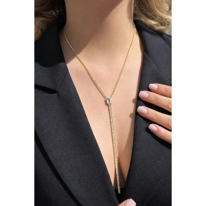 Altın Renk Taş Detaylı 14K Altın Kaplama Kolye