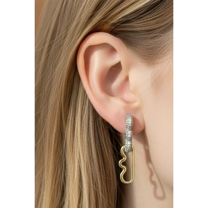 Altın Renk Taş Detaylı 14K Altın Kaplama Küpe (Çift)