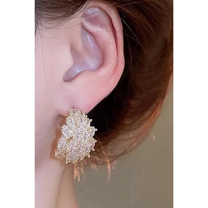 Altın Renk Taş Detaylı 14K Altın Kaplama Küpe (Çift)