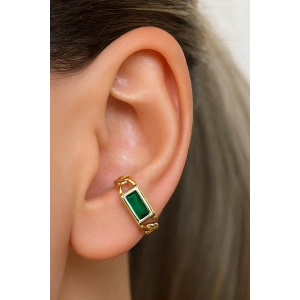 Altın Renk Taş Detaylı 14K Altın Kaplama TX Ear Cuff (Tek)