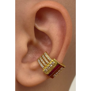 Altın Renk Taş Detaylı 14K Altın Kaplama TX Ear Cuff (Tek)