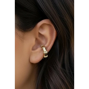 Altın Renk Taş Detaylı 14K Altın Kaplama TX Ear Cuff (Tek)