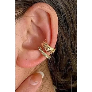 Altın Renk Taş Detaylı 14K Altın Kaplama TX Ear Cuff (Tek)