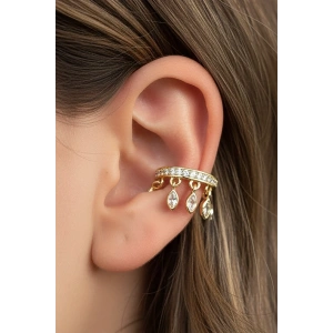 Altın Renk Taş Detaylı 14K Altın Kaplama TX Ear Cuff (Tek)