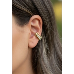 Altın Renk Taş Detaylı 14K Altın Kaplama TX Ear Cuff (Tek)