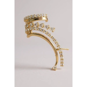 Altın Renk Taş Detaylı 14K Altın Kaplama TX Ear Cuff (Tek)