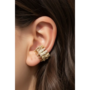 Altın Renk Taş Detaylı 14K Altın Kaplama TX Ear Cuff (Tek)