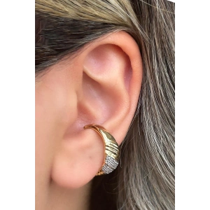 Altın Renk Taş Detaylı 14K Altın Kaplama TX Ear Cuff (Tek)