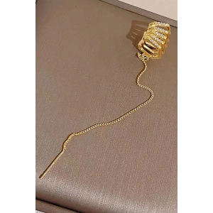 Altın Renk Taş Detaylı 14K Altın Kaplama TX Ear Cuff (Tek)