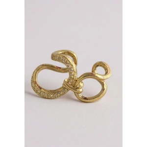 Altın Renk Taş Detaylı 14K Altın Kaplama TX Ear Cuff (Tek)