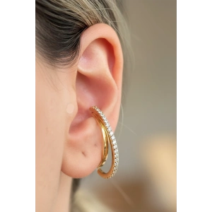 Altın Renk Taş Detaylı 14K Altın Kaplama TX Ear Cuff (Tek)
