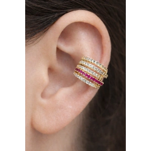 Altın Renk Taş Detaylı 14K Altın Kaplama TX Ear Cuff (Tek)