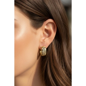 Altın Renk Taş Detaylı 14K Altın Kaplama TX Halka Küpe (Çift)