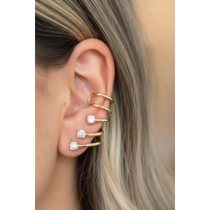 Altın Renk Taş Detaylı 14K Altın Kaplama TX Kulak Akseusarı (Tek)