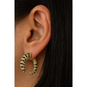 Altın Renk Taş Detaylı 14K Altın Kaplama TX Küpe (Çift)