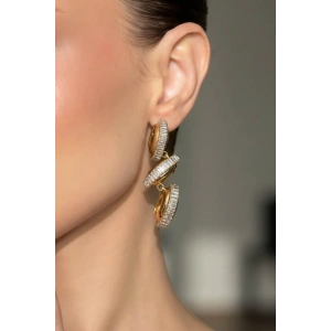 Altın Renk Taş Detaylı 14K Altın Kaplama TX Küpe (Çift)