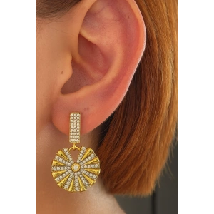 Altın Renk Taş Detaylı 14K Altın Kaplama TX Küpe (Çift)