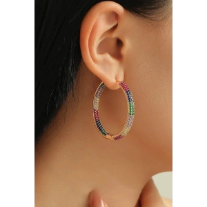 Altın Renk Taş Detaylı 14K Altın Kaplama TX Küpe (Çift)