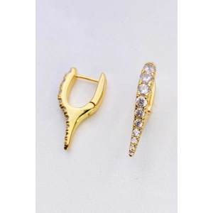 Altın Renk Taş Detaylı 14K Altın Kaplama TX Küpe (Çift)