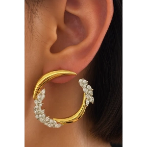 Altın Renk Taş Detaylı 14K Altın Kaplama TX Küpe (Çift)