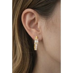 Altın Renk Taş Detaylı 14K Altın Kaplama Tx Küpe (Çift)