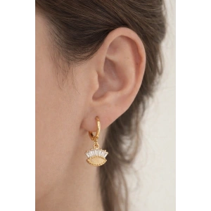 Altın Renk Taş Detaylı 14K Altın Kaplama Tx Küpe (Çift)