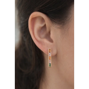 Altın Renk Taş Detaylı 14K Altın Kaplama Tx Küpe (Çift)