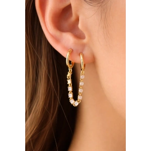 Altın Renk Taş Detaylı 14K Altın Kaplama Tx Küpe (Çift)