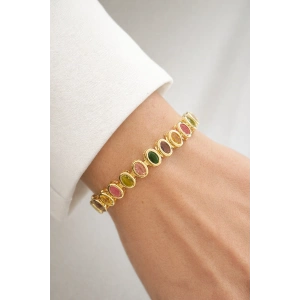 Altın Renk Taş Detaylı 14K Altın Kaplama VİP Bileklik