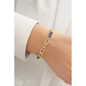 Altın Renk Taş Detaylı 14K Altın Kaplama VİP Bileklik