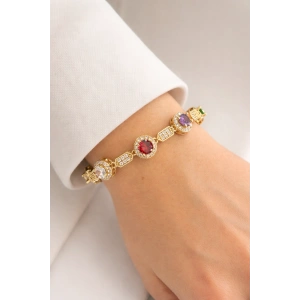 Altın Renk Taş Detaylı 14K Altın Kaplama VİP Bileklik