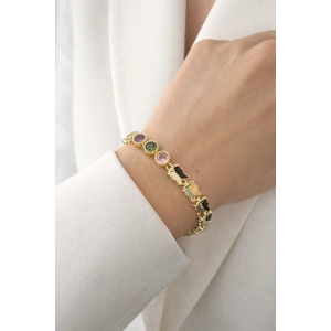 Altın Renk Taş Detaylı 14K Altın Kaplama VİP Bileklik