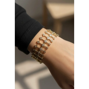 Altın Renk Taş Detaylı 14K Altın Kaplama VİP Bileklik