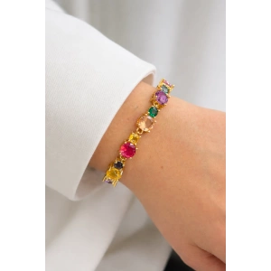 Altın Renk Taş Detaylı 14K Altın Kaplama VİP Bileklik