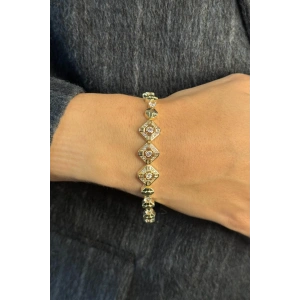 Altın Renk Taş Detaylı 14K Altın Kaplama VİP Bileklik