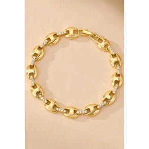 Altın Renk Taş Detaylı 14K Altın Kaplama VİP Bileklik