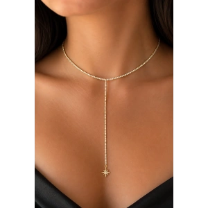Altın Renk Taş Detaylı 14K Altın Kaplama Vip Choker Kolye
