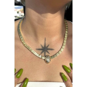 Altın Renk Taş Detaylı 14K Altın Kaplama VİP Kolye