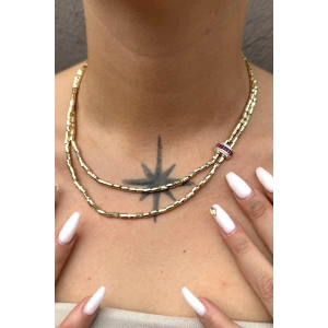 Altın Renk Taş Detaylı 14K Altın Kaplama VİP Kolye