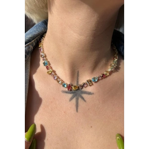 Altın Renk Taş Detaylı 14K Altın Kaplama VİP Kolye