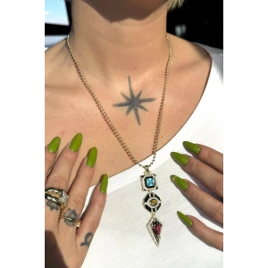 Altın Renk Taş Detaylı 14K Altın Kaplama VİP Kolye